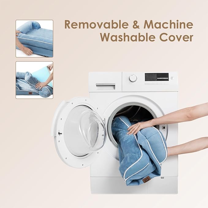 EHEYCIGA Orthopedic XL Dog Beds, Waterproof Memory Foam Dog Bed for Extra Large Dogs, Non-Slip Bottom and Egg-Crate Foam Big Pet Couch Bed with Washable Removable Cover, Washed Blue