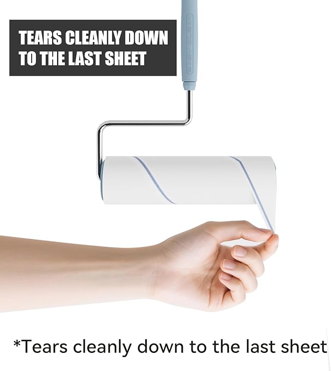 Extra Sticky Large Surface Lint Roller, 6.3'' Giant Lint Roller for Pet Hair, 360 Sheets/ 4 Refills, Long Handle Lint Remover for Clothes, Furniture (1 Roller + 360 Sheets)