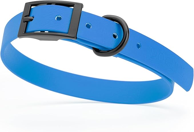 Dogline Biothane Waterproof Dog Collar Strong Coated Nylon Webbing with Black Hardware Odor- Proof for Easy Care Easy to Clean High Performance Fits Small Medium or Large Dogs, Cerulean Blue