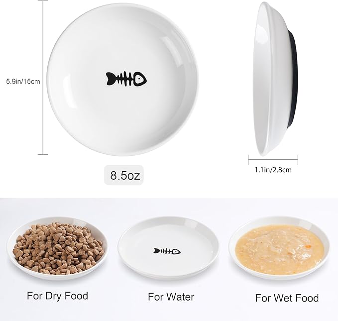 Cat Food Bowl,Healthy Ceramic Cat Bowls for Indoor Cats,Anti Whisker Fatigue Cats Dishes Set,Shallow Wide Kitten Plates for Food and Water,Non-Slip Silicone Bottom,6 Pack