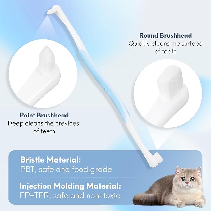 Dual-Sided Cat Toothbrush with Micro Brush Head, Ultra Soft Nano Bristles Pet Toothbrush Kit, Kitten/Puppy Toothbrushes, Fit into Cats/Small Dogs Mouth, Avoid Bleeding Gums