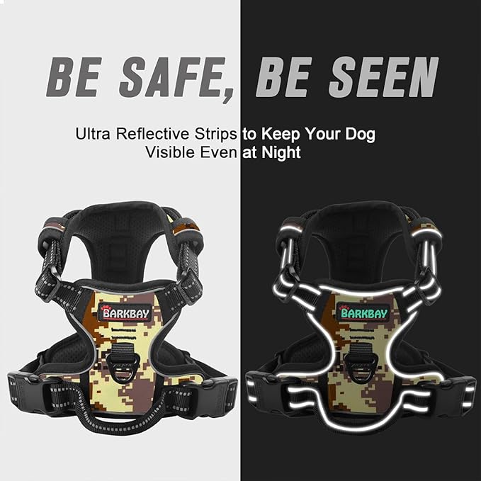 BARKBAY No Pull Dog Harness Front Clip Heavy Duty Reflective Easy Control Handle for Large Dog Walking(Desert camo,S)