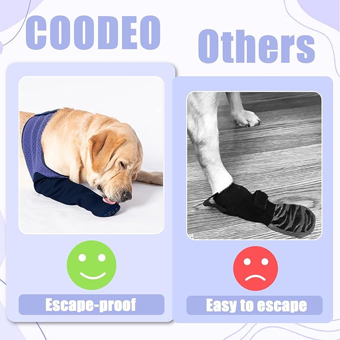 COODEO Dog Socks to Prevent Licking Paws, Healing Boots & Paw Protectors with Non-Slip Bottoms for Wound Protection, Waterproof Sleeve Shoes for Licking（Purple，M_Right