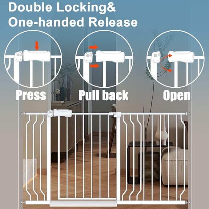 Safety Baby Gates for Doorway Stairs 43.5-48 Inch Extra Wide Child Gate for Kid Pet Dog Gate Indoor Pressure Mounted No Drill Baby Gate White