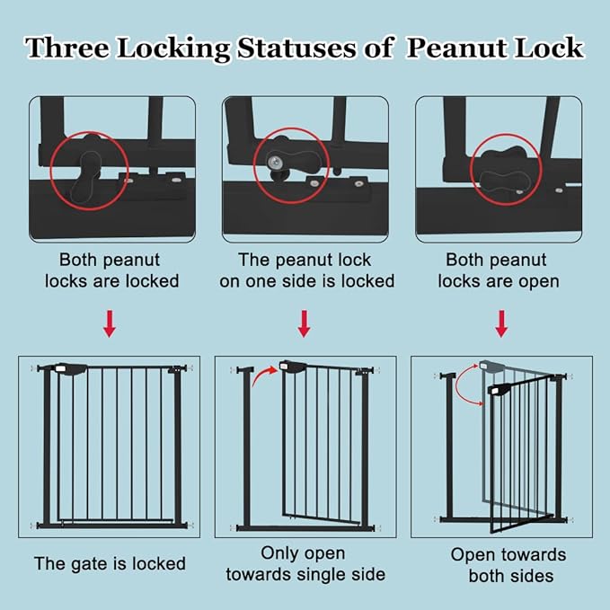 WAOWAO Triple Lock Baby Gate Extra Wide 31.1-35.04" Pressure Mounted Walk Through Swing Auto Close Safety Black Metal Dog Pet Puppy for Stairs,Doorways,Kitchen