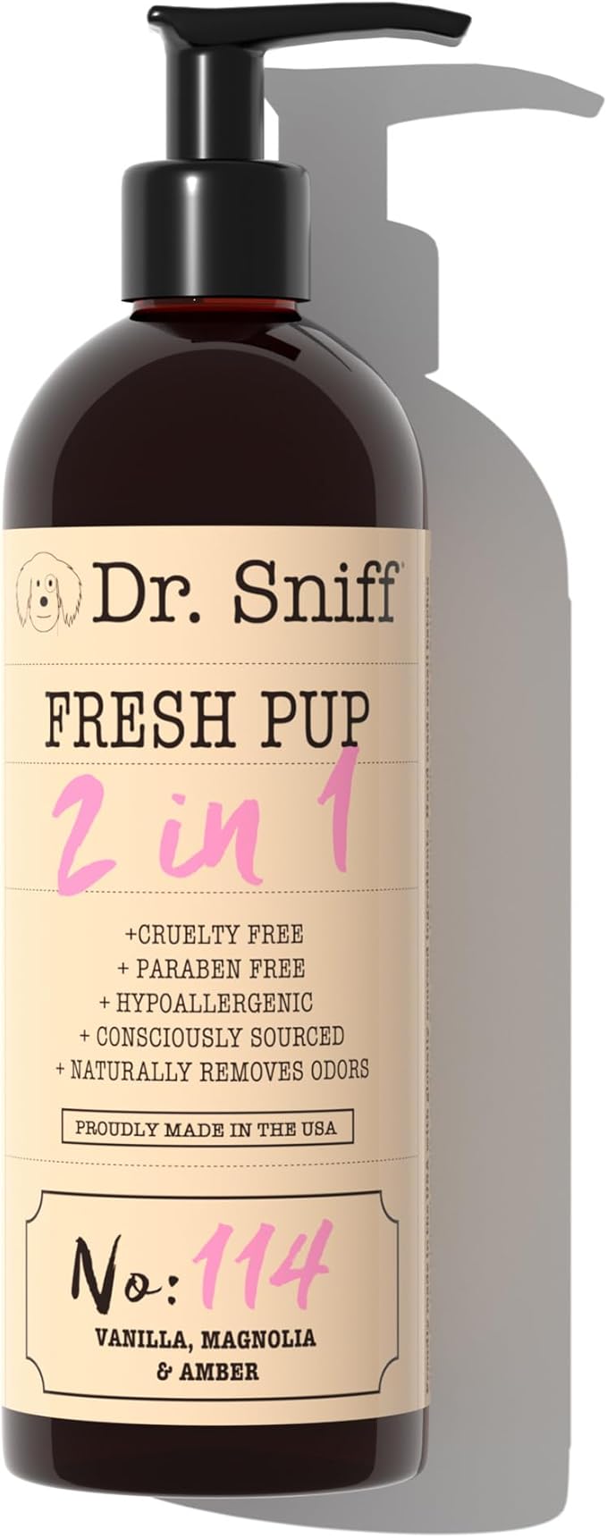 Dr. Sniff 2-in-1 Pet Shampoo & Conditioner, Ultimate Grooming Treatment for Dog & Cat Hair, Freshens Scent, Made in The USA, Fresh Pup Scent, 16 Oz