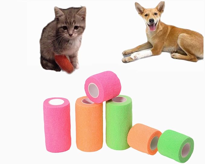 6 Pack 2" x 5 Yards Self Adhesive Bandage Wrap Breathable Cohesive Vet Wrap for Pets, Elastic Self-Adherent Tape for Sports, Wrist, Ankle (Green)