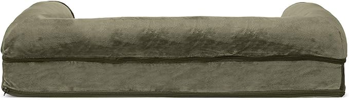 FurHaven Soft, Orthopedic Foam Sofa Dog Bed with Washable & Removable Cover - Faux Fur/Velvet - Dark Sage, Dogs Up to 35 lbs - Medium