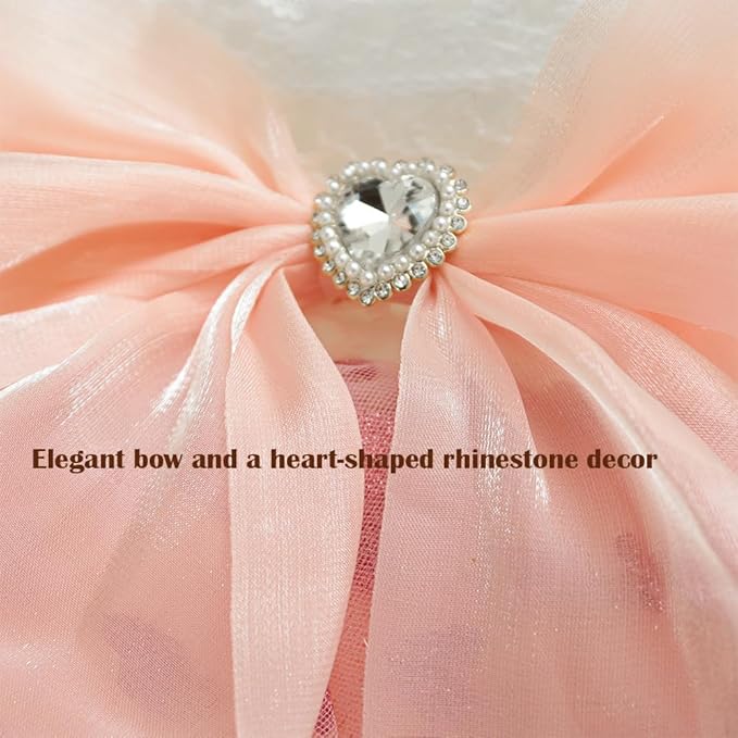 Pink Dog Dress for Small Dog Girl Spring Puppy Clothes with Bow Puff Sleeves Cat Outfit Doggy Princess with Leash Ring Doggies Harness Dress Summer Pet Apparel (Pink White, X-Small)