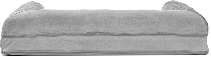 Furhaven Orthopedic Dog Bed for Large/Medium Dogs w/ Removable Bolsters & Washable Cover, For Dogs Up to 55 lbs - Faux Fur & Velvet Sofa - Smoke Gray, Large
