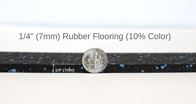 American Floor Mats 1/4in (7mm) Thick 10% Blue/Grey 4' x 30' Heavy Duty Rubber Rolls, Protective Exercise Mats, Home Gym Rubber Flooring