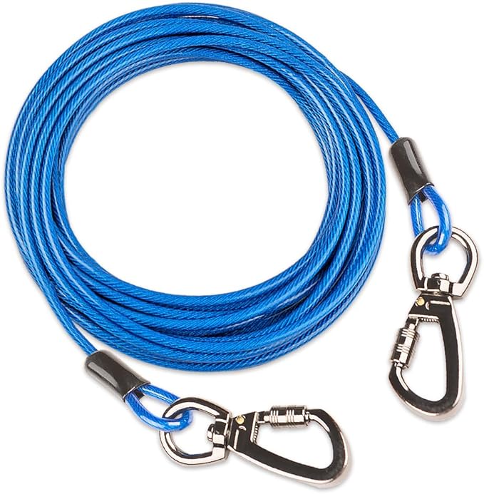 Dog tie Out Cable, 10/20/25/30/50/70/100 feet, Suitable for Dogs up to 350 pounds, Dog Cable with Swivel Buckle, Lightweight, Non-Winding, for Outdoor Camping, Yard Dog Cable (Blue, 70FT)