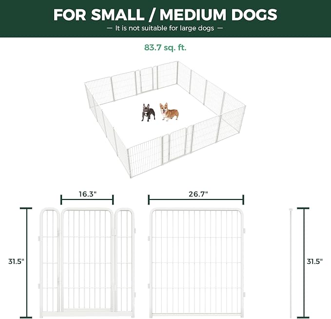 FXW Homeplus Unleashed Indoor Dog Playpen - Stress-Free and Safe Play, Heavy Duty 32 Inch 16 Wire Panels Dog Pen for Small and Medium Dogs, White│Patented