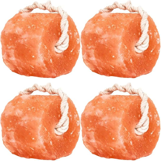 Himalayan Mineral Salt Block on Rope Pack of 4 (3lbs each) – 100% Organic Pink Salt Lick for Horses and Livestock. Deer Attractant with No Harmful Elements.