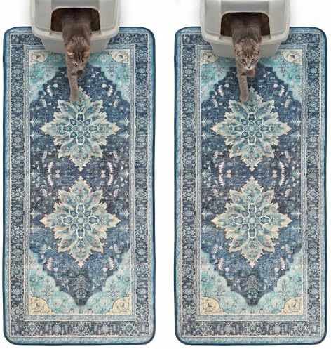 Hompet Cat Litter Mat 2 Pack, 24x60 Large Machine Washable Trapping Mats by Hompet