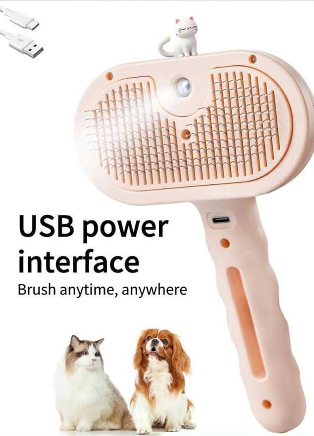Pet Grooming Steam Brush, Pet Spray Hair Removal Comb, Anti-Static, Rechargeable, Comfortable Grip, for Dogs & Cats, Spray Hair Removal Comb, Steam Brush for Shedding & Grooming, Pink
