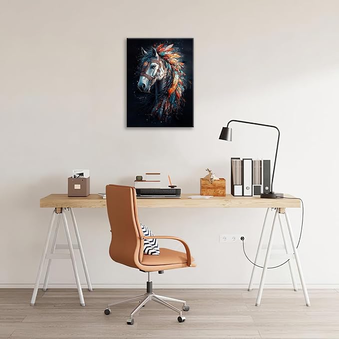 Horse Pictures Wall Art, Horse Animal Bathroom Wall Decor, Aesthetics Modern Framed Painting Elegant Canvas Artwork for Bathroom Bedroom Living Room Decorations 16"L x 12"W