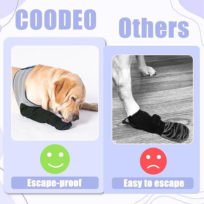 COODEO Dog Socks to Prevent Licking Paws, Healing Boots & Paw Protectors with Non-Slip Bottoms for Wound Protection, Waterproof Sleeve Shoes for Licking（Grey，L_Left