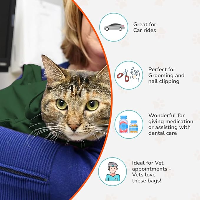 Cozy Comfort Carrier - X-Large Green Cat Carrier, Cat Holder for Cutting Nails, & Cat Carrier Pouch for Vet Visits, Medication Administration, Dental Care, & Travel