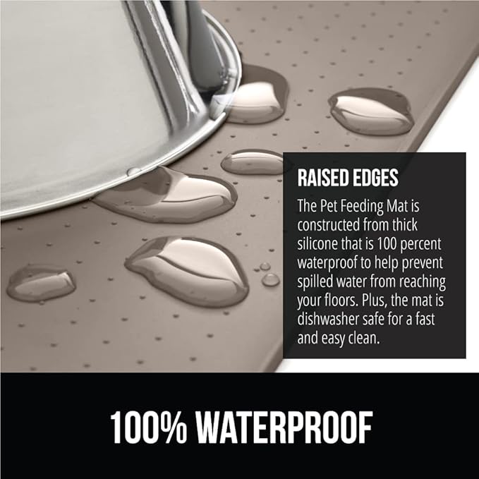 GORILLA GRIP 100% Waterproof Raised Edge BPA Free Silicone Pet Feeding Mat, Dog Cat Food Mats Contain Spills Protects Floors, Placemats for Cats and Dogs Water Bowl, Pets Accessories 28x18 Beige