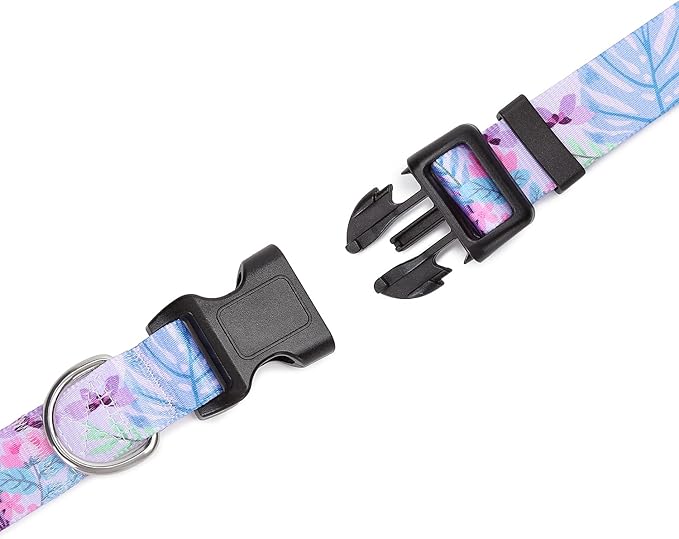 Mercano Adjustable Dog Collar - Special Design Patterns, Soft Nylon Comfortable Sturdy Pet Collar for Small Medium Large Dogs (M, Floral Purple)