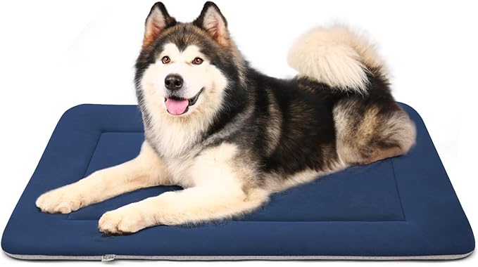 Magic Dog Extra Large Soft Crate Pad Mat, Jumbo 48 Inches Machine Washable Pet Bed Kennel Pad With Non-Slip Bottom, Dark Blue
