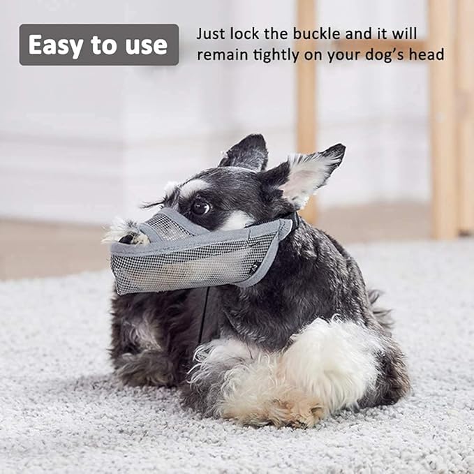 Crazy Felix Nylon Dog Muzzle for Small Medium Large Dogs Dachshund Beagle Poodle Labrador, Air Mesh Breathable and Drinkable Pet Mouth Guard for Anti-Biting Chewing Scavenging(XXXS, Grey)