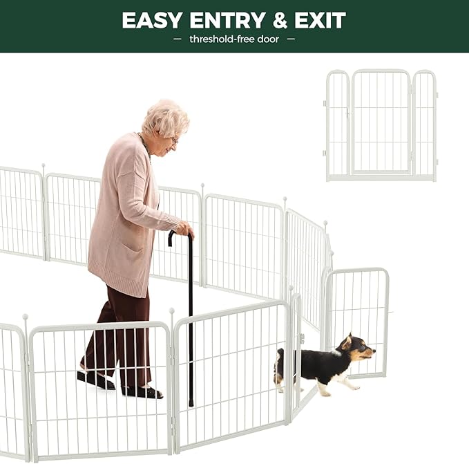 FXW Rollick Unleashed Dog Playpen for Indoor, Yard, RV Camping, 45 inch 8 Panels for Large Dogs, White│Patented