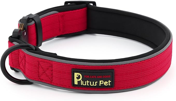 Plutus Pet Tactical Dog Collar, Reflective, Adjustable Heavy Duty Dog Collar, Soft Padded and Comfortable, for Small Medium and Large Dogs (Red, XL)