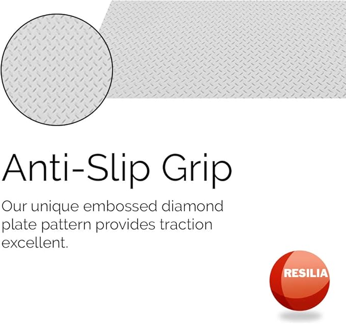 RESILIA Heavy Duty Garage Floor Runner & Protector Mat - Slip Resistant Diamond Plate PVC Mats - Water, Spill, & Stain Resistant, Silver (4 feet x 20 feet)