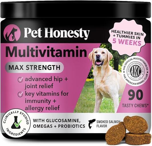 Dog Multivitamin Max Strength - 15 in 1 Vitamins for Health & Heart - Essentials Fish Oil, Glucosamine, Probiotics, Omega Fish Oil - Multivitamins Supplements for Skin and Coat