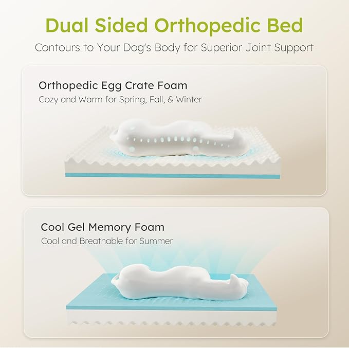 Dog Beds for Large Dogs, Orthopedic Dog Bed with Cooling Gel Memory Foam, Waterproof Large Pet Bed with Removable Washable Cover, 36" Pet Sofa Couch Dutch Velvet with Bone Toy, Light Gray