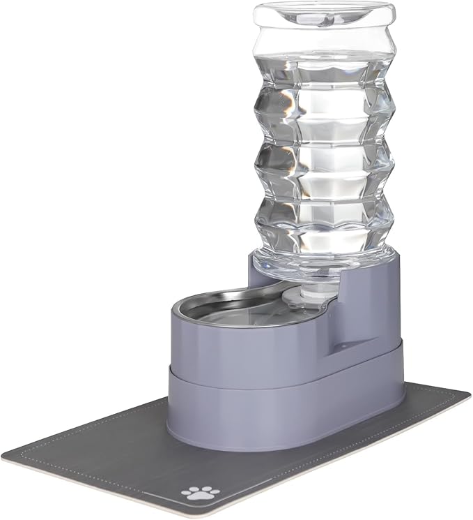 RIZZARI Large Water Dispenser for Dogs: 8L Automatic Stainless Steel Gray Gravity Raised Pet Feeder for Pet Dogs Indoor/Outdoor