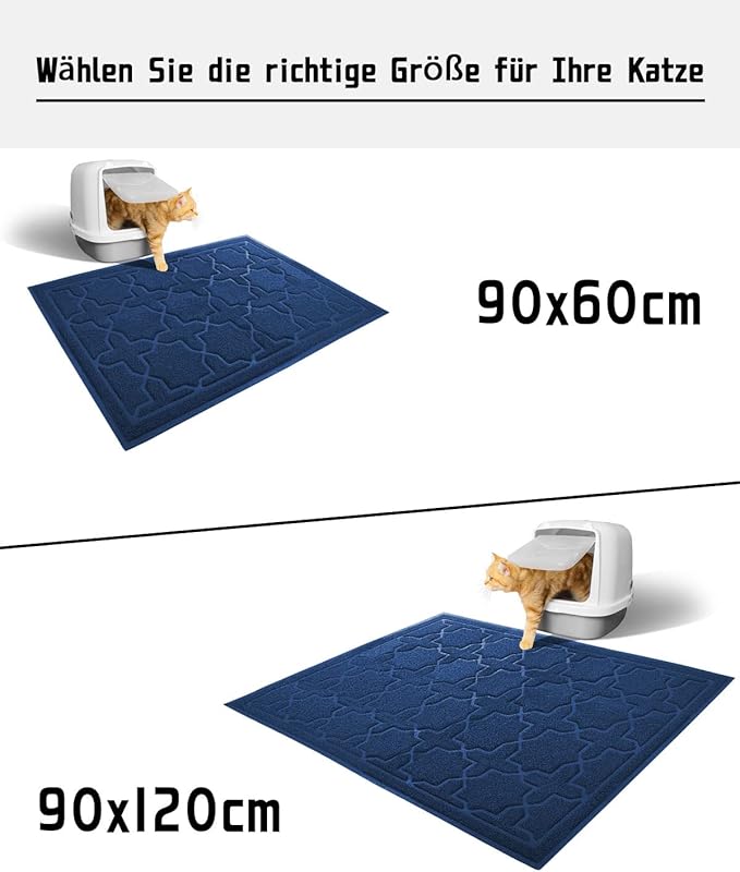 Yimobra Cat Litter Mat, 35.4"x23.6" Litter Box Mat with Litter Lock Mesh, Soft Cat Litter Mat Litter Trapping Mat, Easy to Clean, Non-Slip, Water Resistant, Litter Free Floors, Dark Blue