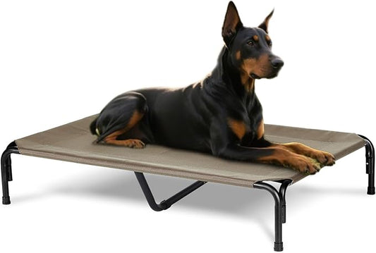 Elevated Dog Bed for Outdoor, XXXL Raised Dogs Cot with Washable Mesh, Cooling Pet Beds Chew Proof Dog Hammock, Metal Frame Lifted Platform for Training Outside Camping, 59 inch Brown