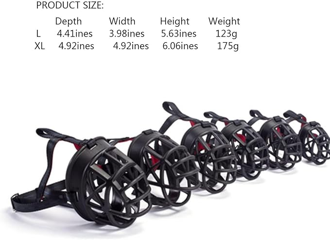 Dog Muzzle Breathable Basket Muzzles for Large and X-Large Dogs, Stop Biting, Barking and Chewing, Best for Aggressive Dogs Black Brown (Black Rubber, XL)