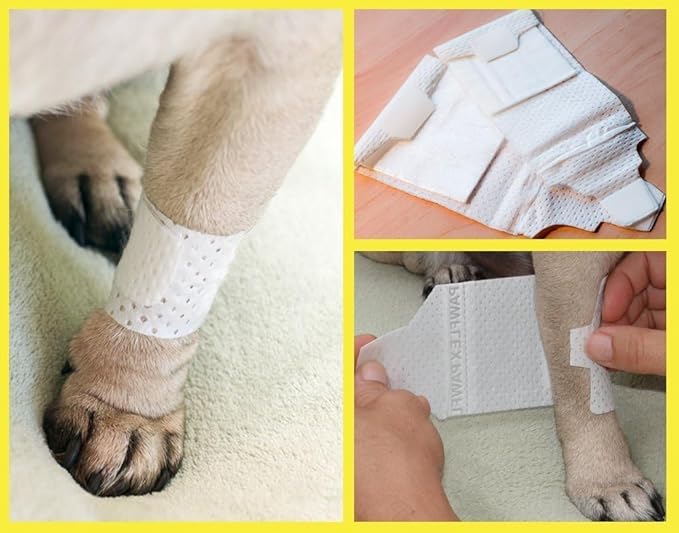 Basic Leg Bandages for Dogs, Cats, Pets -First- aid Non Adhesive Fur Friendly, Soft Stretch Wound Care, hot Spots, Fungus, Adjustable Fastening Strap Value Pack (Small 20-Pack)