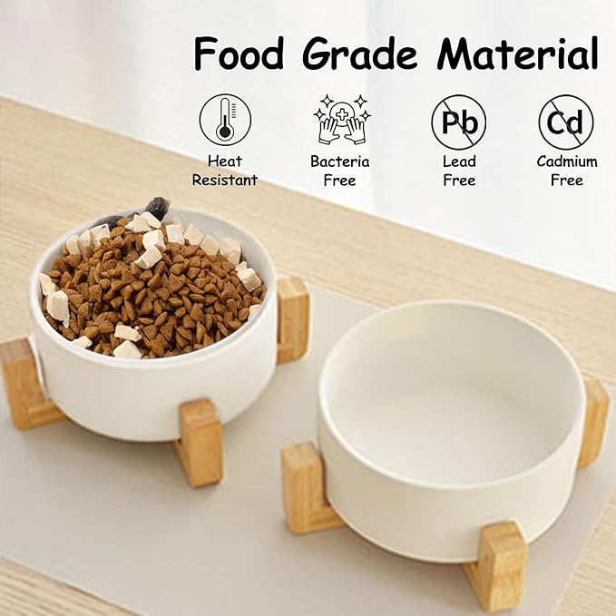Petygooing Ceramic Dog Cat Bowl Set with Stand, Pet Dog Food and Water Dish,Medium Pet Bowls Anti Slip Set of 2 Cat Bowls-White Pet Food Bowl- Small Medium Size Pet (28 OZ /3.6 Cups)