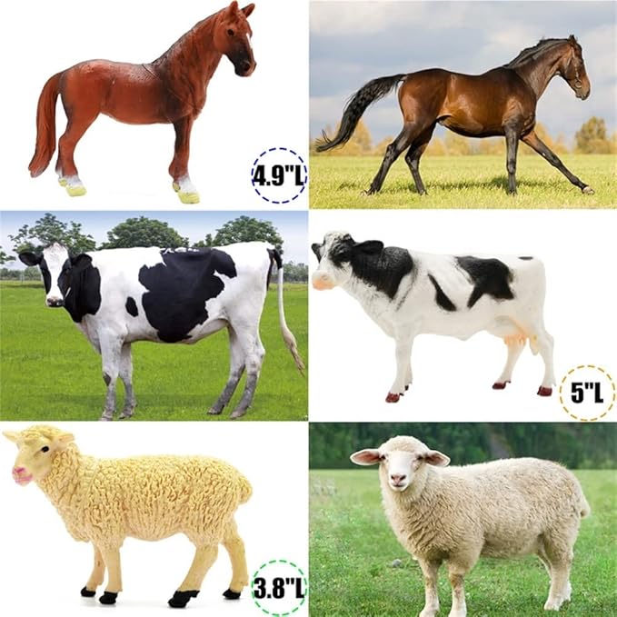 Farm Animal Figurines, Realistic Plastic Animals Toys with Fences Building Blocks, Farm Figures Playset Educational Birthday Gift for Kids & Toddlers, 53 PCS