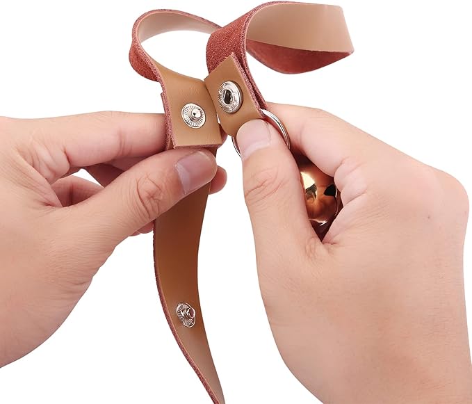 Leather Dog Doorbells for Door Knob/Potty Training/Go Outside, Length Adjustment Copper Dog Bell, Housetraining Hanging Bell, Brown Leather Silver Bells.