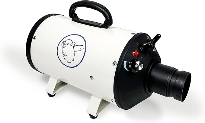 Flying Pig High Velocity Dog Pet Grooming Dryer w/Heater (Flying One, White w/Purple Logo)