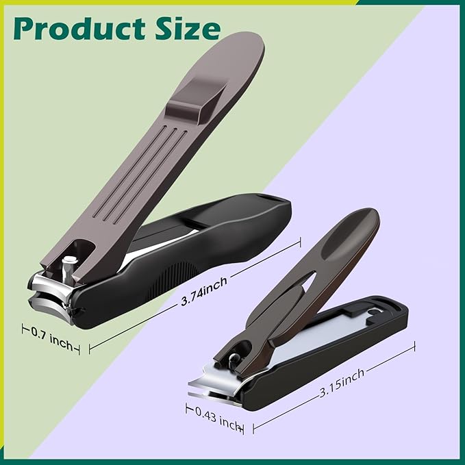 GLAMFIELDS Nail Clipper with Catcher, Large Fingernail Toenail Clipper,Slanted Edge Nail Clippers Leather Case Packed Good Gift for Men and Women 2PACK Large/Small