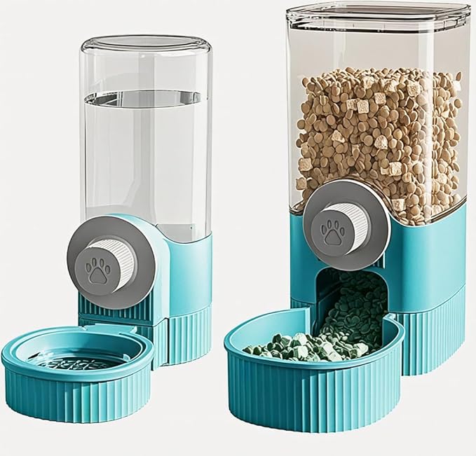 GPY Automatic Hanging Gravity Pet Feeder and Water Dispenser Set ，Automatic Dog Feeder and Dog Water Dispenser for Dogs Cats Pets Animals Large Capacity (Blue Water Feeder&Food Feeder) (Blue)