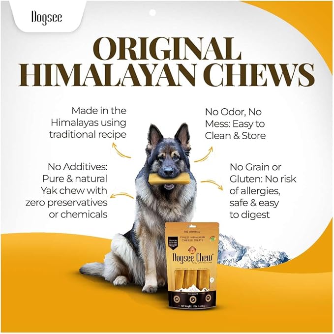 Dogsee Chew Dog Dental Chews | Long Lasting Dog Chews for Large Dogs | Yak Cheese Flavored Himalayan Dog Chew That Will Lower The Chances of Plaque and Tartar Growth | 1 Bar