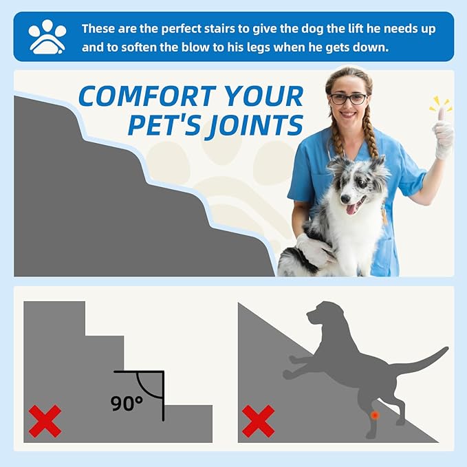 Dog Stairs 3-Step for Small Dogs and Cats to Get on Bed and Furniture/Windows, Pets Can Climb, Sit, or Perch to Look Out Windows, Extra Wide Dog Steps, Non-Slip Waterproof Fabric Cover, Beige（15.7" H）