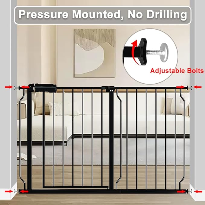 Fairy Baby Extra Wide Baby Gate 71.6-76.3 Inch Wide, Walk Through Pressure Mounted No Drill, Long and Large Tension Gate for Pet and Kids, Black