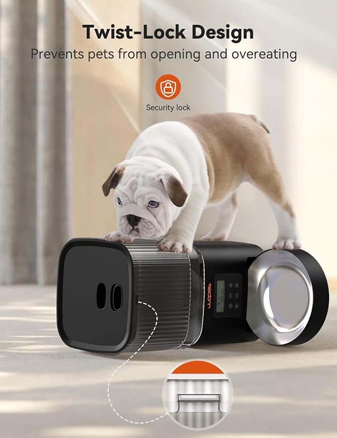 WOPET Automatic Cat Feeder, WiFi Dog Feeder with APP Control for Remote Feeding, Automatic Cat Food Dispenser with 10S Voice Record,1-10 Meals Per Day for Cats and Dogs (Black-Standard)
