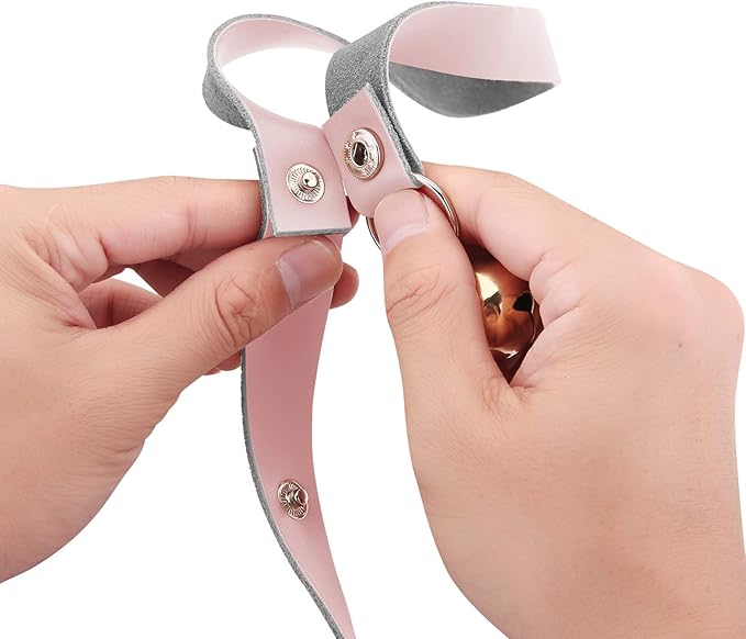 Leather Dog Doorbells for Door Knob/Potty Training/Go Outside, Length Adjustment Copper Dog Bell, Housetraining Hanging Bell, Pink Leather Silver Bells