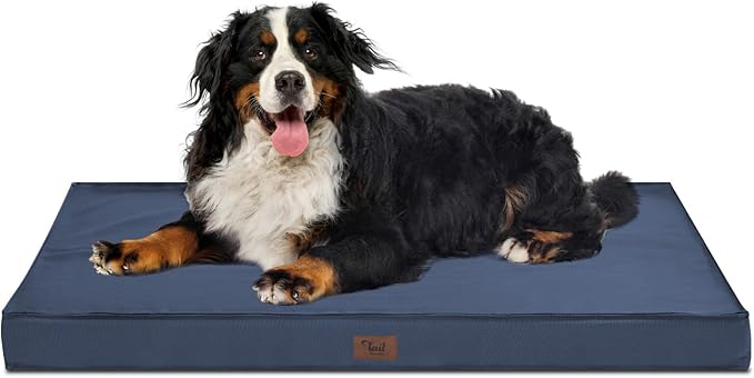 Outdoor XXL Dog Bed Waterproof, Dog Bed for Extra Large Dogs, Orthopedic Egg Foam Pet Bed with Washable and Removable Oxford Cooling Cover, Navy