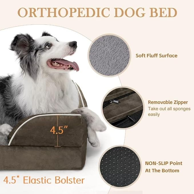 Comfort Expression Waterproof Orthopedic Foam Dog Beds for Large Dogs, Dog Beds Sofa Comfy Pet Bed with Washable Removable Cover & Non-Slip Bottom(Large,Dark Green)